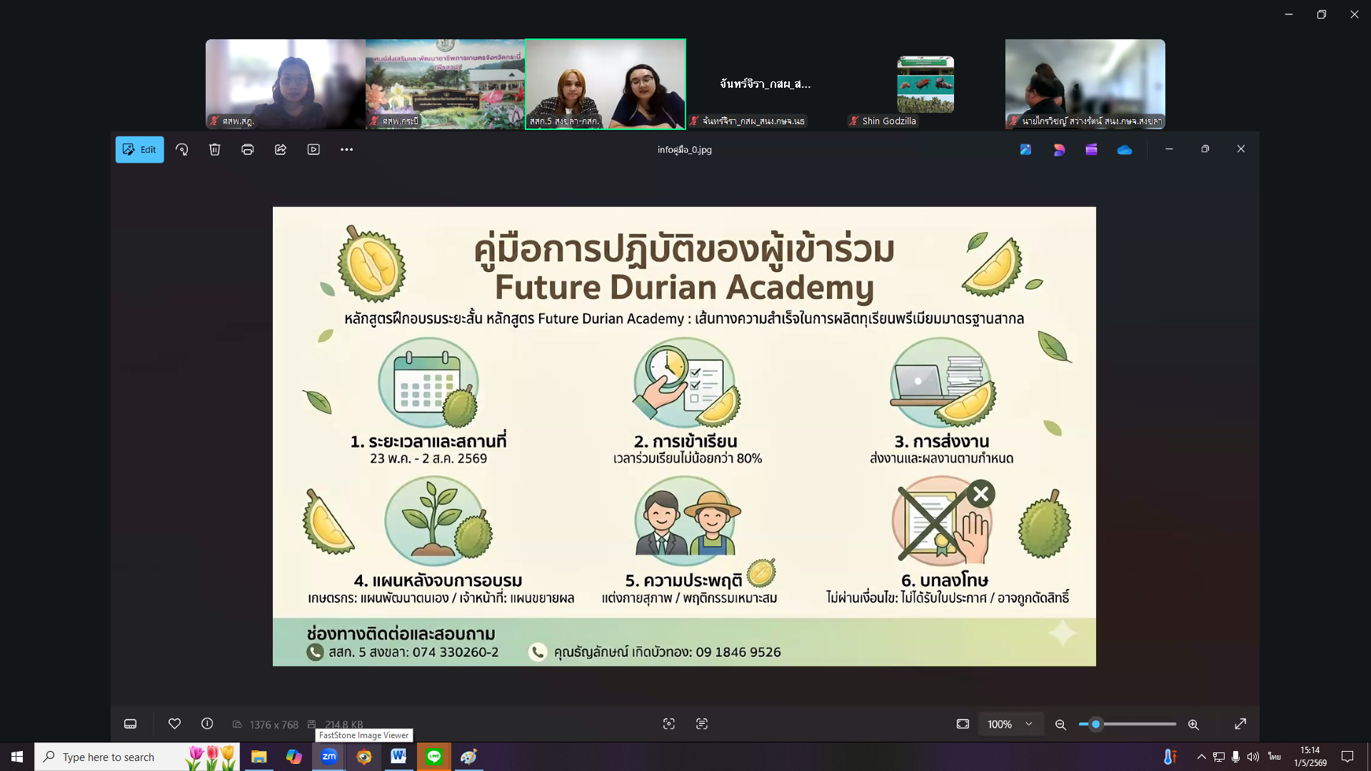 ร่วมประชุมเพื่อขับเคลื่อนการฝึกอบรมระยะสั้น หลักสูตร future durian academy : เส้นทางความสำเร็จในการผลิตทุเรียนพรีเมียมมาตรฐานสากล